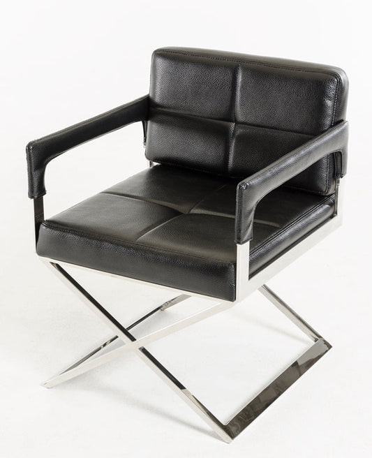 HomeRoots 30" Bonded Leather and Metal Accent Chair in Black Finish