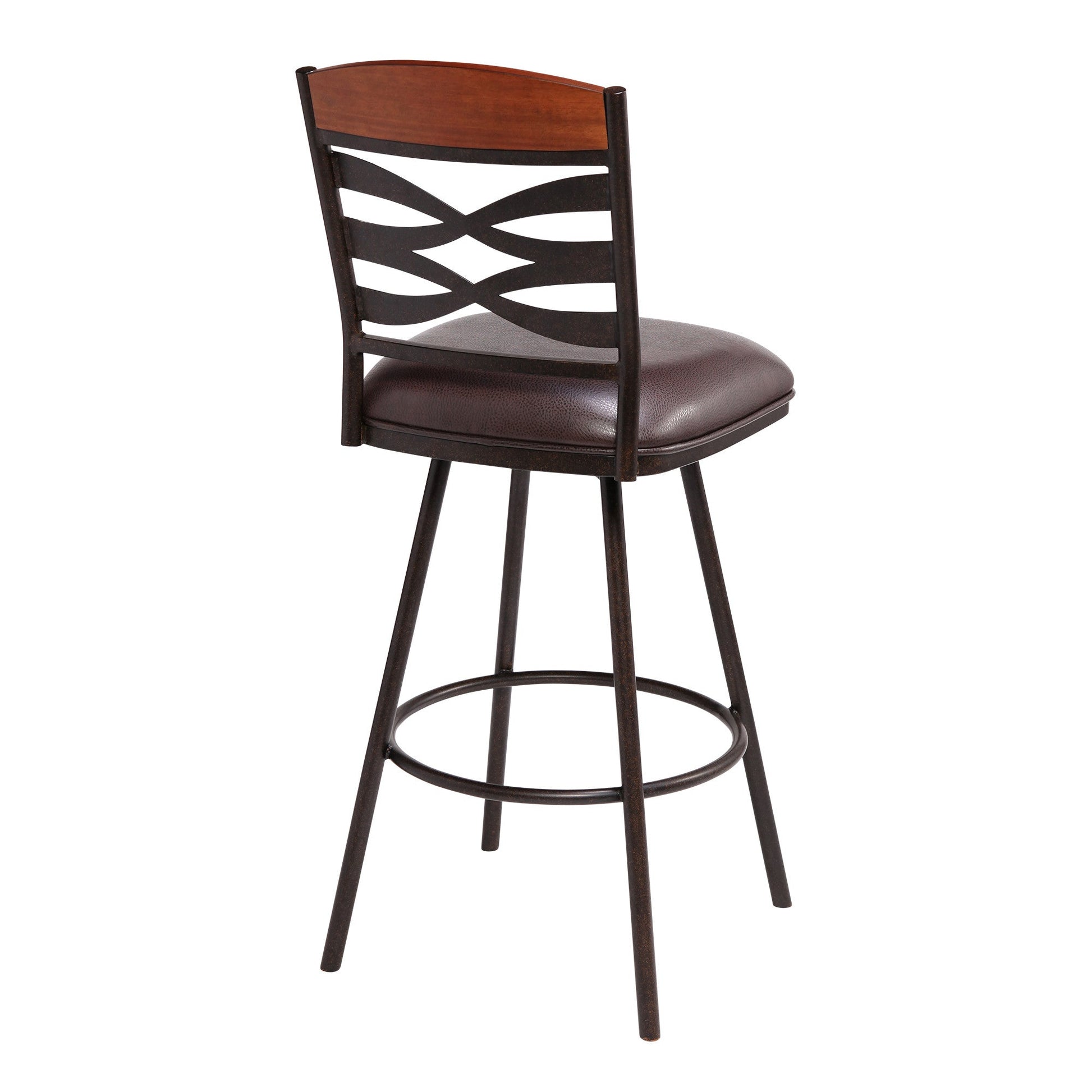 HomeRoots 30" Brown Faux Leather Speckled Metal and Maple Wood Bar Stool