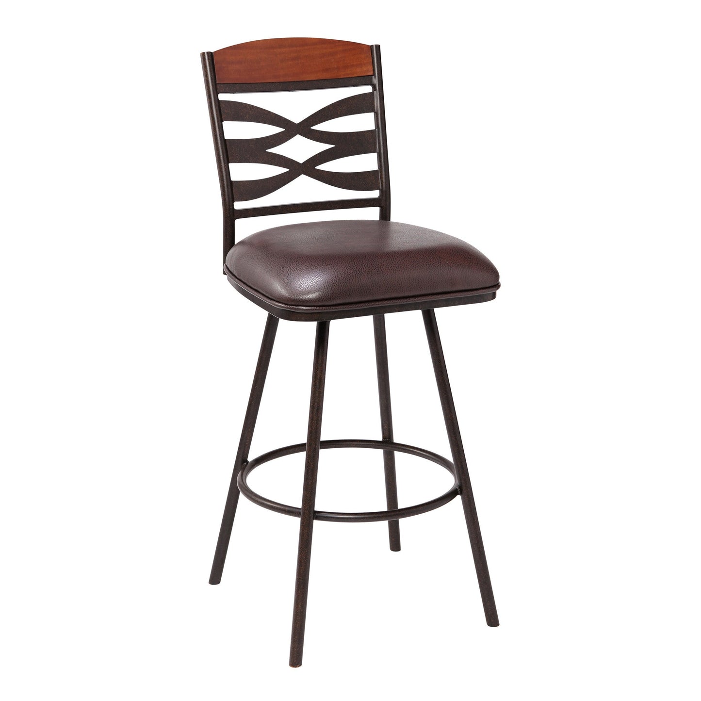 HomeRoots 30" Brown Faux Leather Speckled Metal and Maple Wood Bar Stool