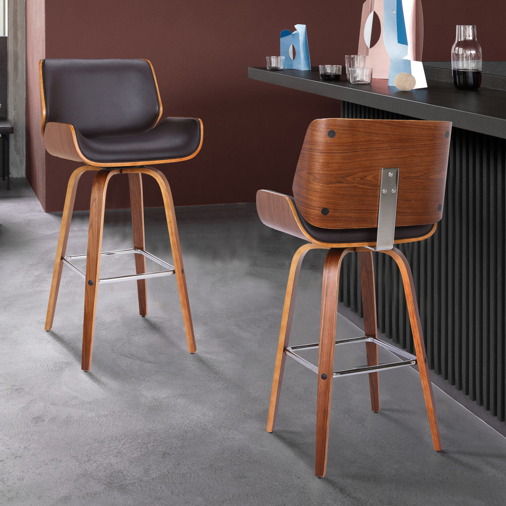 HomeRoots 30" Brown Faux Leather Wooden Base Bar Stool