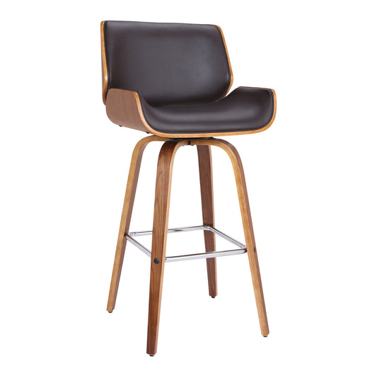 HomeRoots 30" Brown Faux Leather Wooden Base Bar Stool