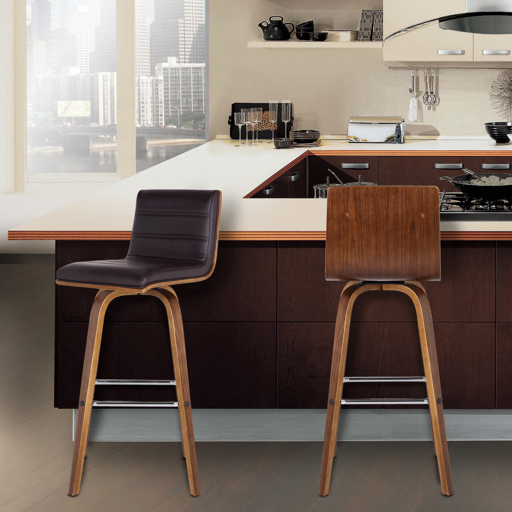 HomeRoots 30" Brown Faux Leather Wooden Swivel Bar Stool
