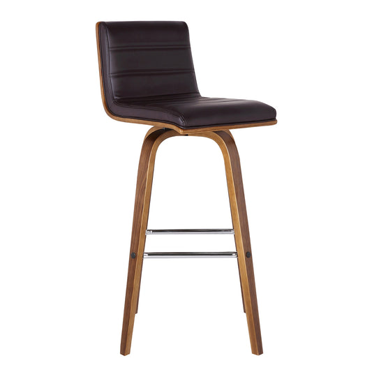 HomeRoots 30" Brown Faux Leather Wooden Swivel Bar Stool