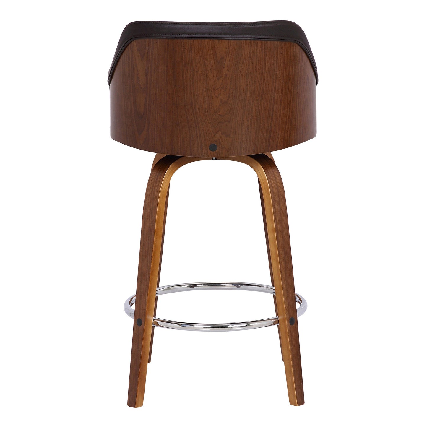 HomeRoots 30" Brown Swivel Faux Leather Walnut Wooden Bar Stool