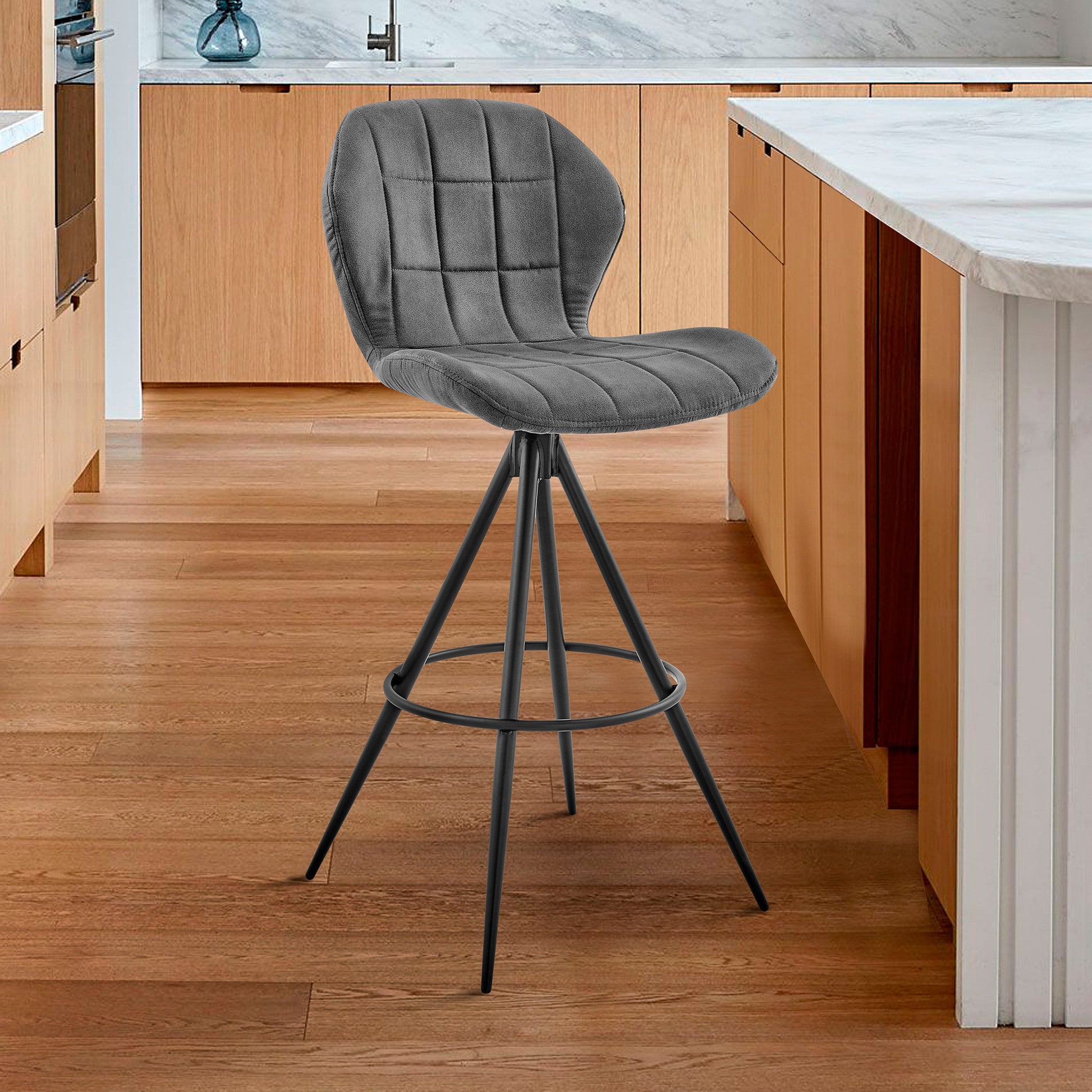 HomeRoots 30" Charcoal Gray and Black Microfiber Squared Channel Bar Stool