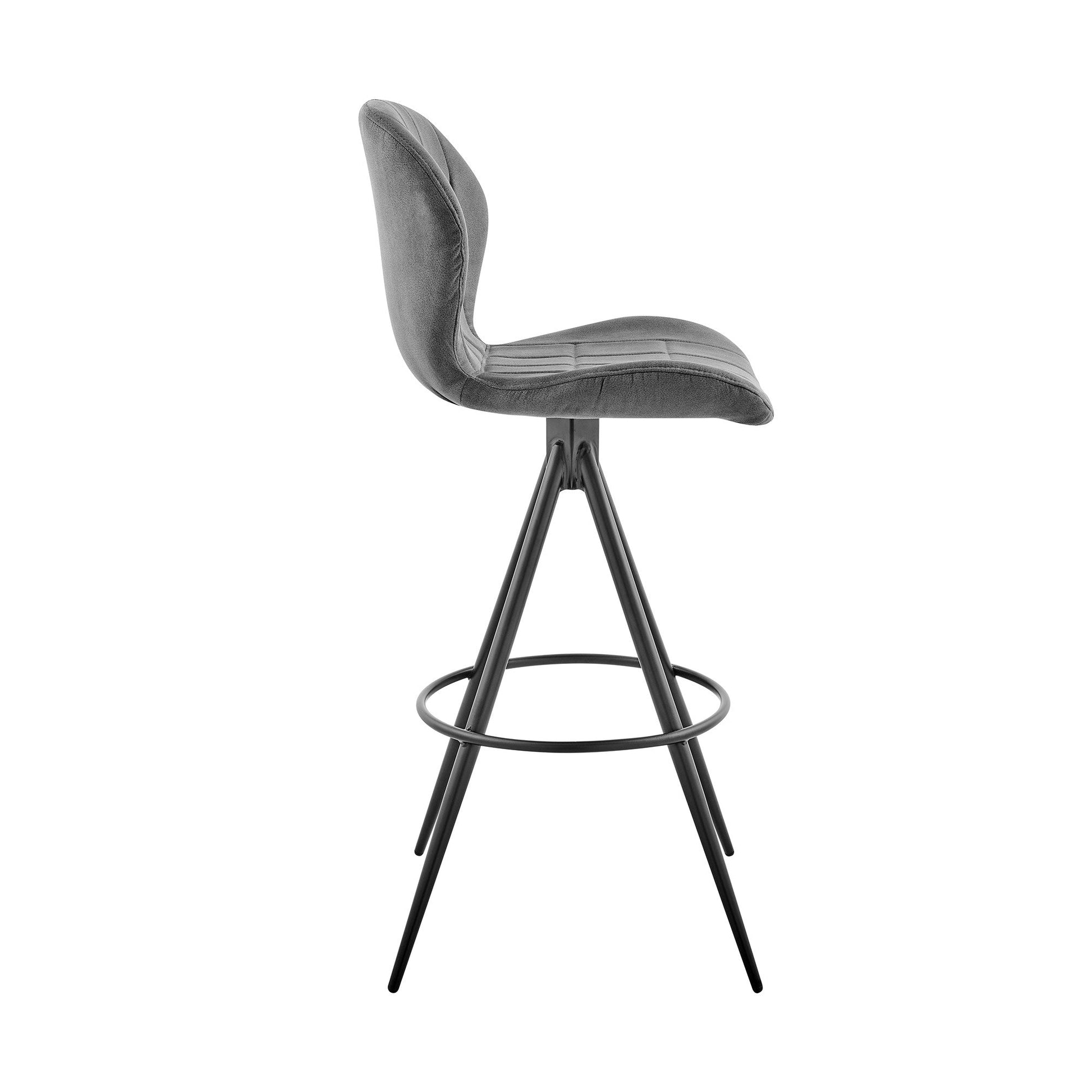 HomeRoots 30" Charcoal Gray and Black Microfiber Squared Channel Bar Stool