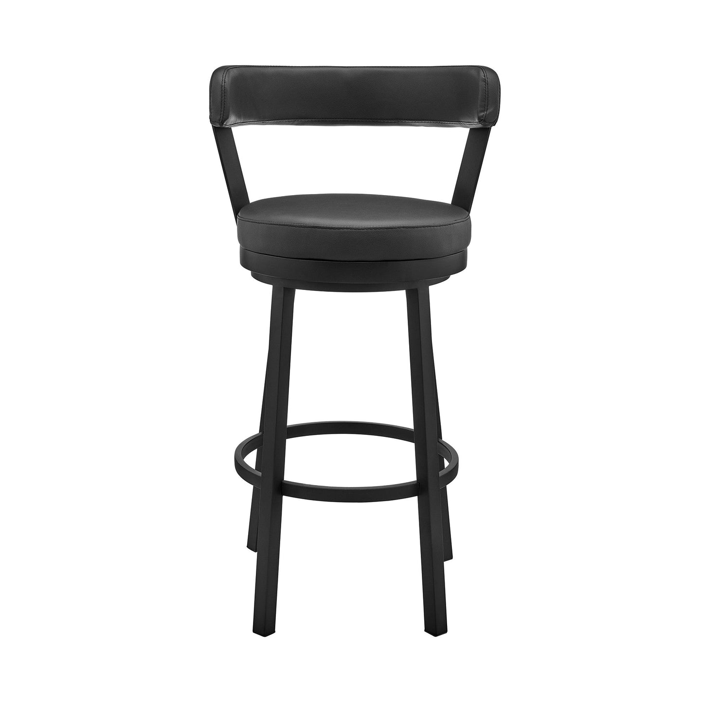 HomeRoots 30" Chic Black Faux Leather with Black Finish Swivel Bar Stool