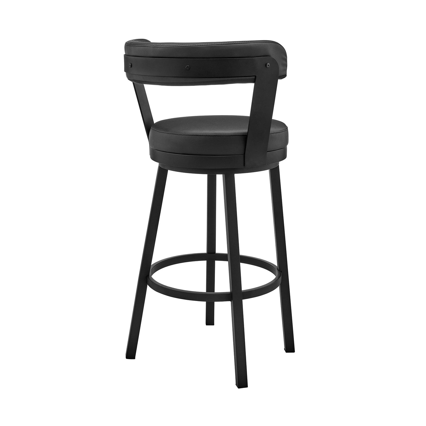 HomeRoots 30" Chic Black Faux Leather with Black Finish Swivel Bar Stool