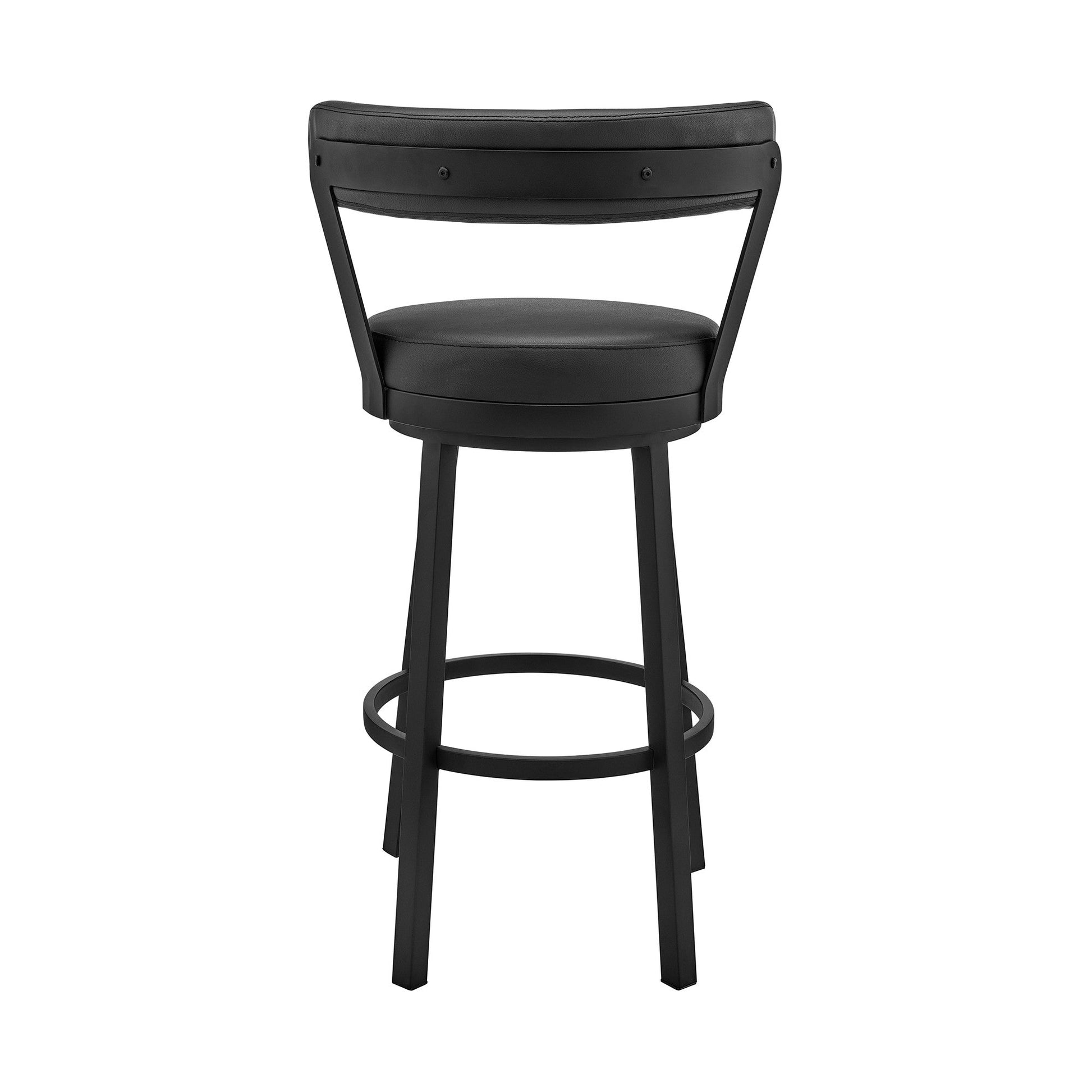 HomeRoots 30" Chic Black Faux Leather with Black Finish Swivel Bar Stool