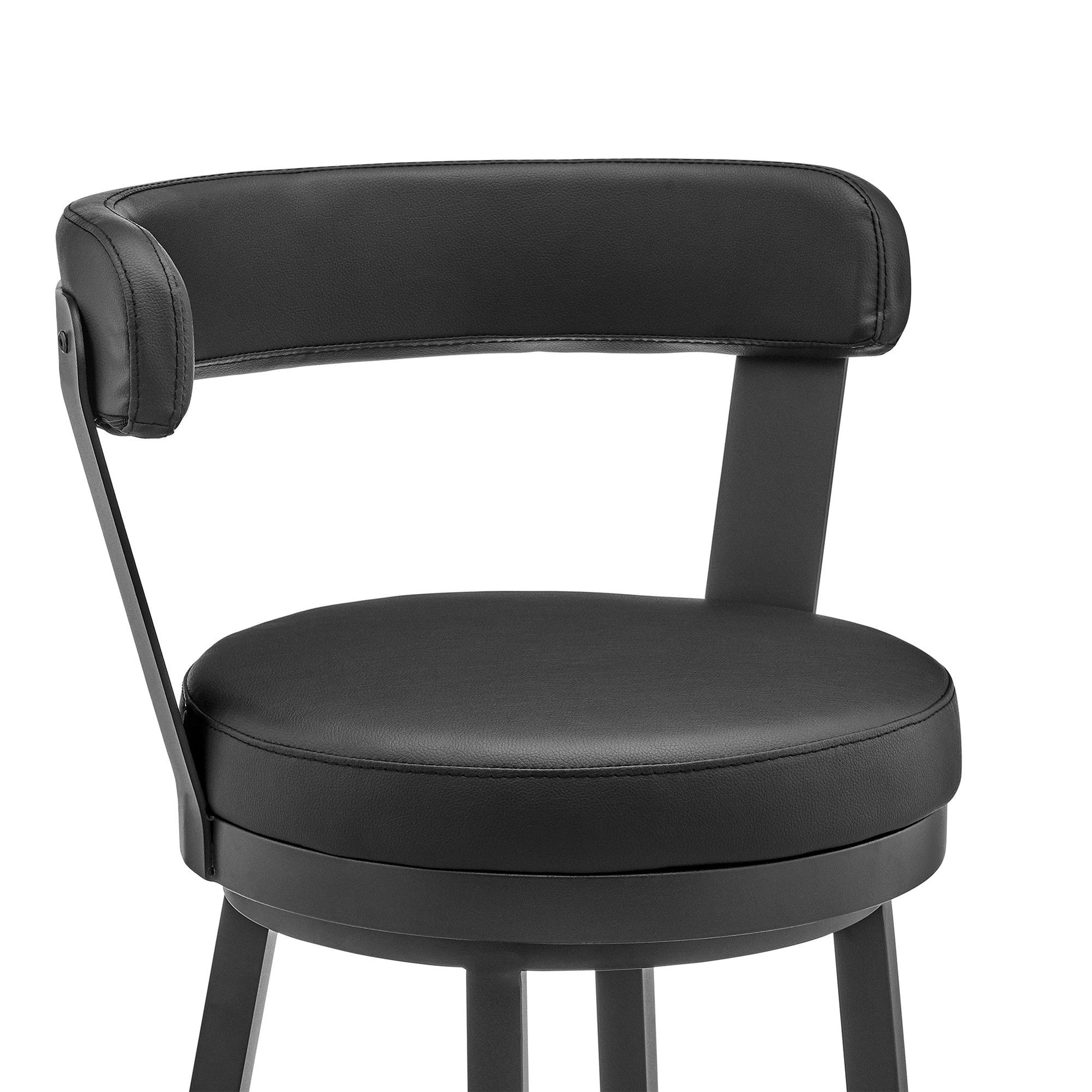HomeRoots 30" Chic Black Faux Leather with Black Finish Swivel Bar Stool