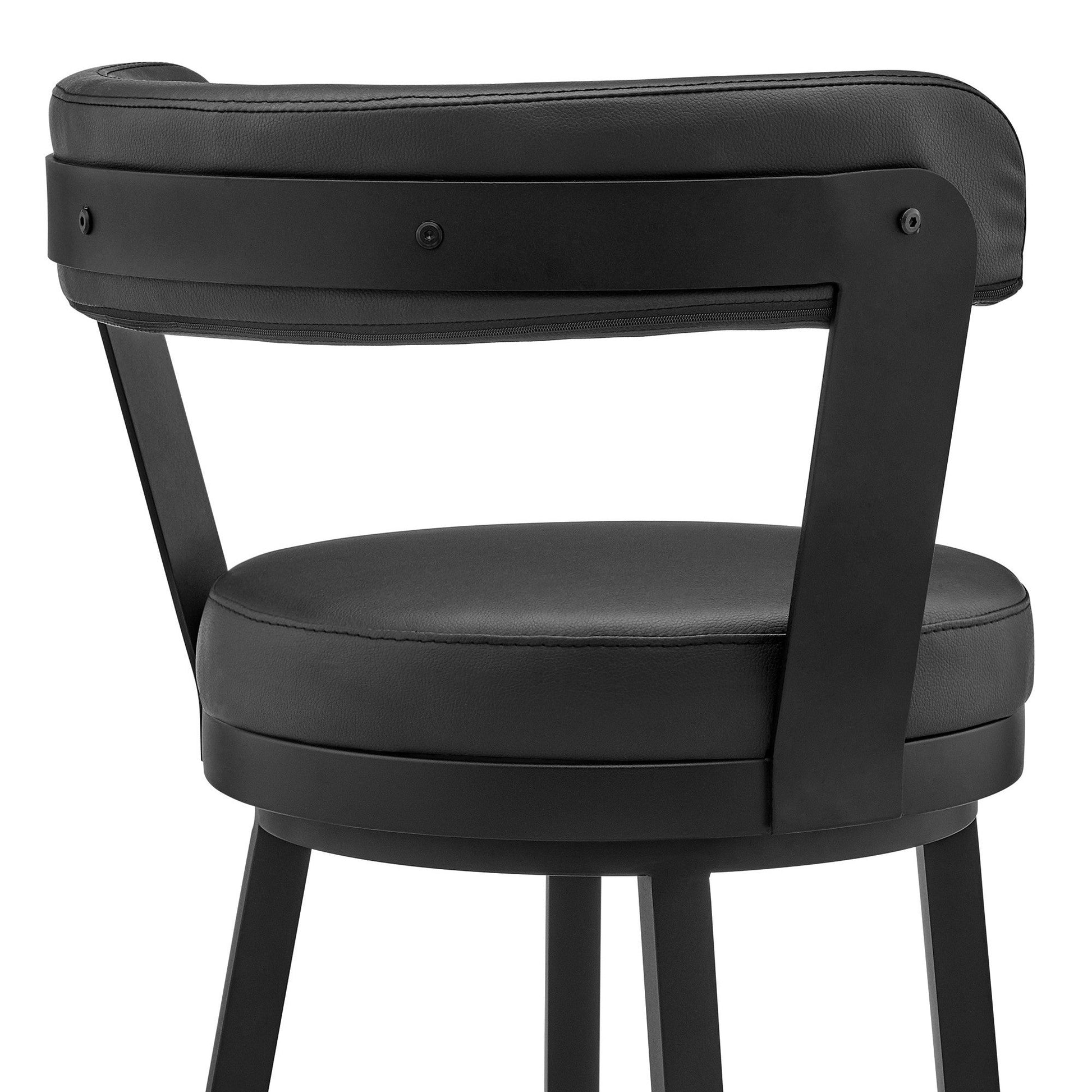 HomeRoots 30" Chic Black Faux Leather with Black Finish Swivel Bar Stool