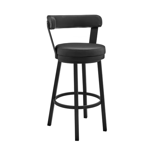 HomeRoots 30" Chic Black Faux Leather with Black Finish Swivel Bar Stool