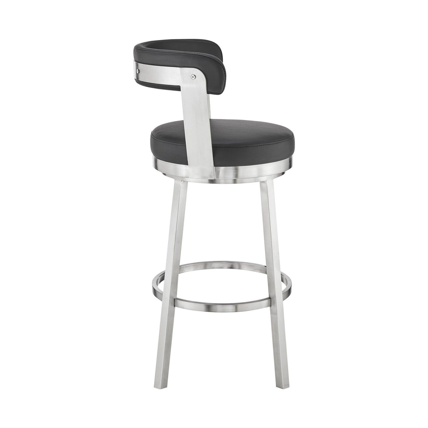 HomeRoots 30" Chic Black Faux Leather with Stainless Steel Finish Swivel Bar Stool
