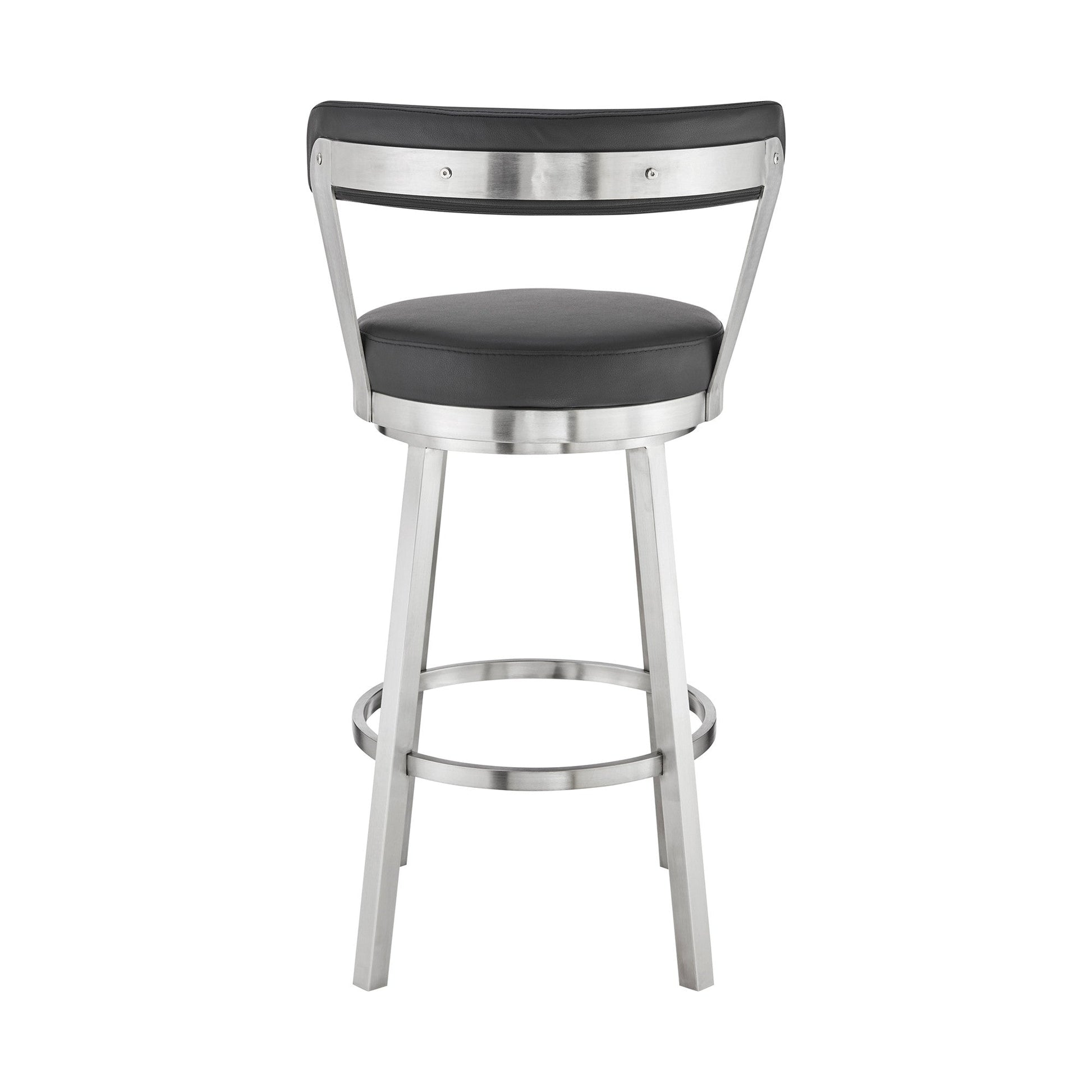 HomeRoots 30" Chic Black Faux Leather with Stainless Steel Finish Swivel Bar Stool