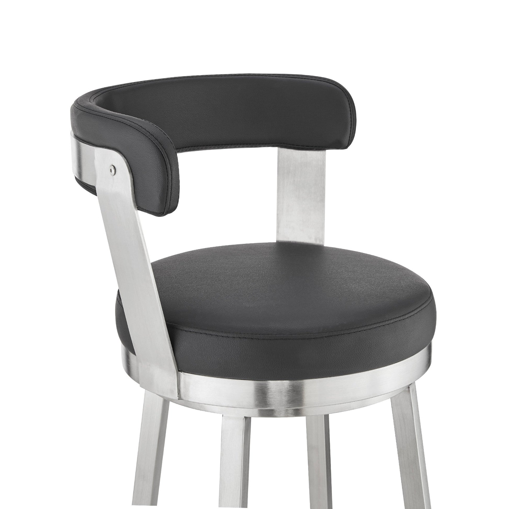HomeRoots 30" Chic Black Faux Leather with Stainless Steel Finish Swivel Bar Stool