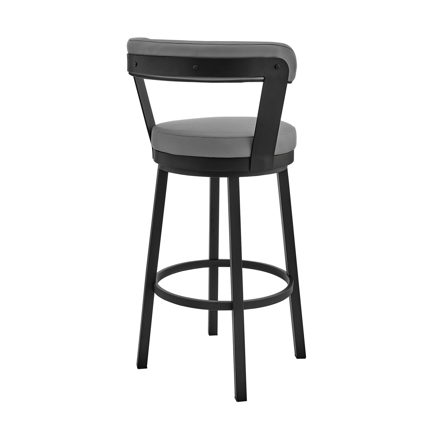 HomeRoots 30" Chic Grey Faux Leather with Black Finish Swivel Bar Stool