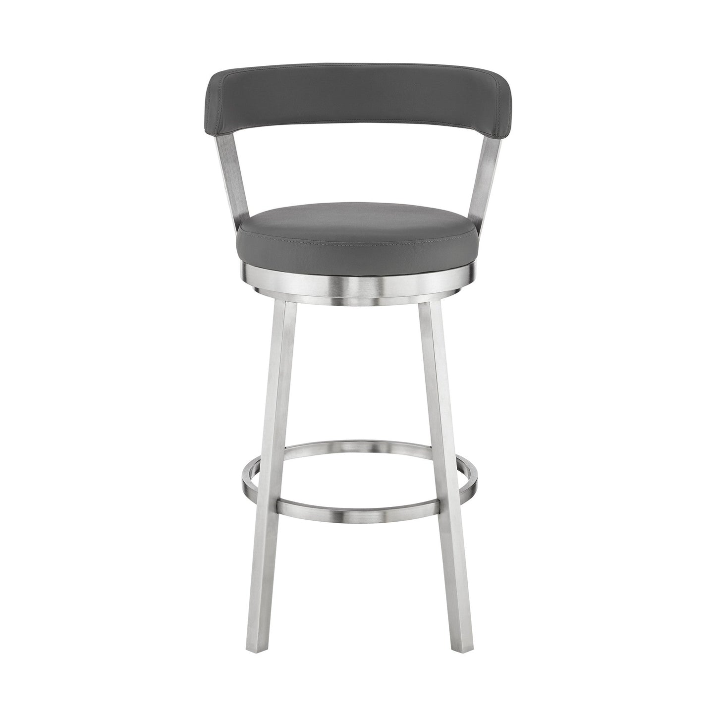 HomeRoots 30" Chic Grey Faux Leather with Stainless Steel Finish Swivel Bar Stool