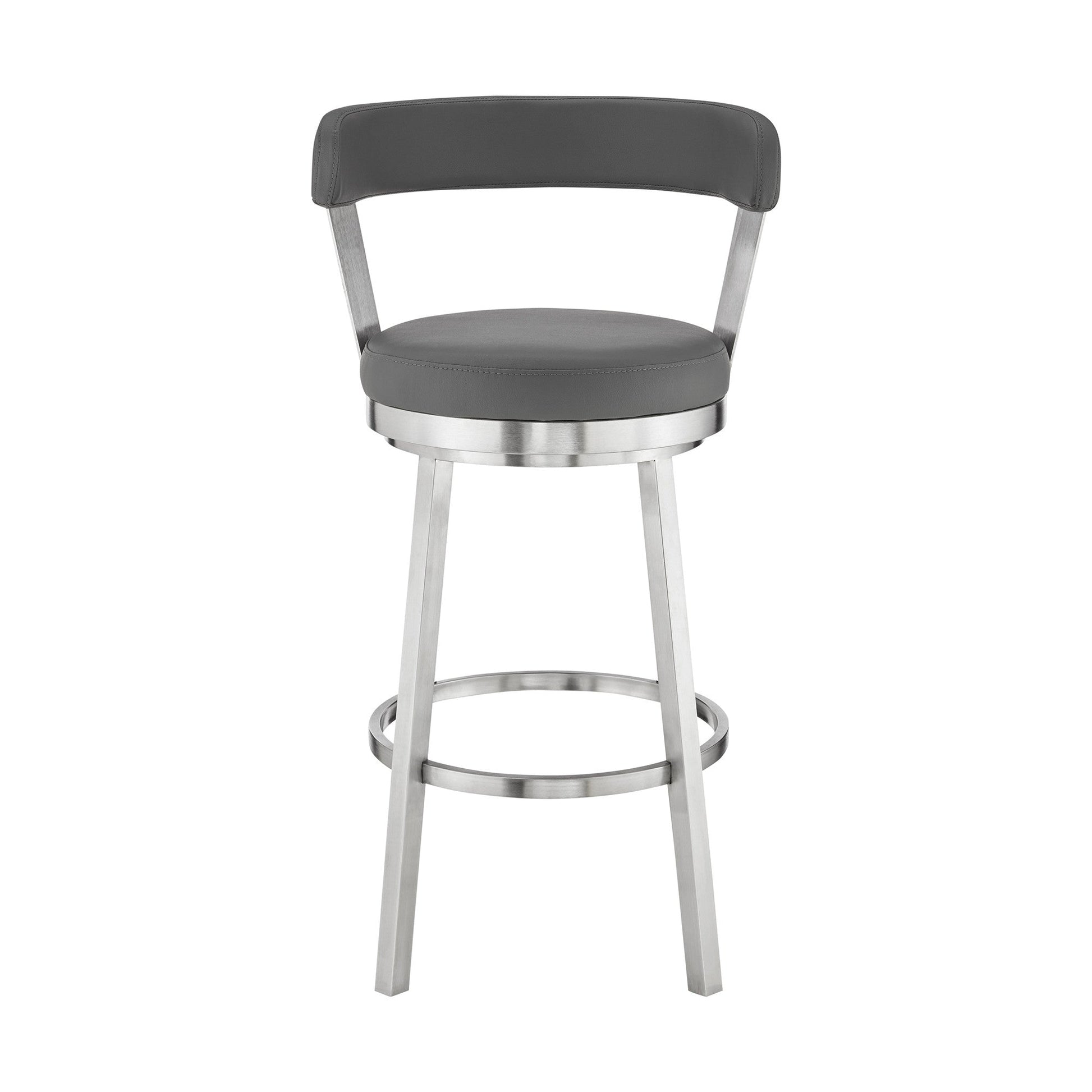 HomeRoots 30" Chic Grey Faux Leather with Stainless Steel Finish Swivel Bar Stool