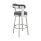 HomeRoots 30" Chic Grey Faux Leather with Stainless Steel Finish Swivel Bar Stool
