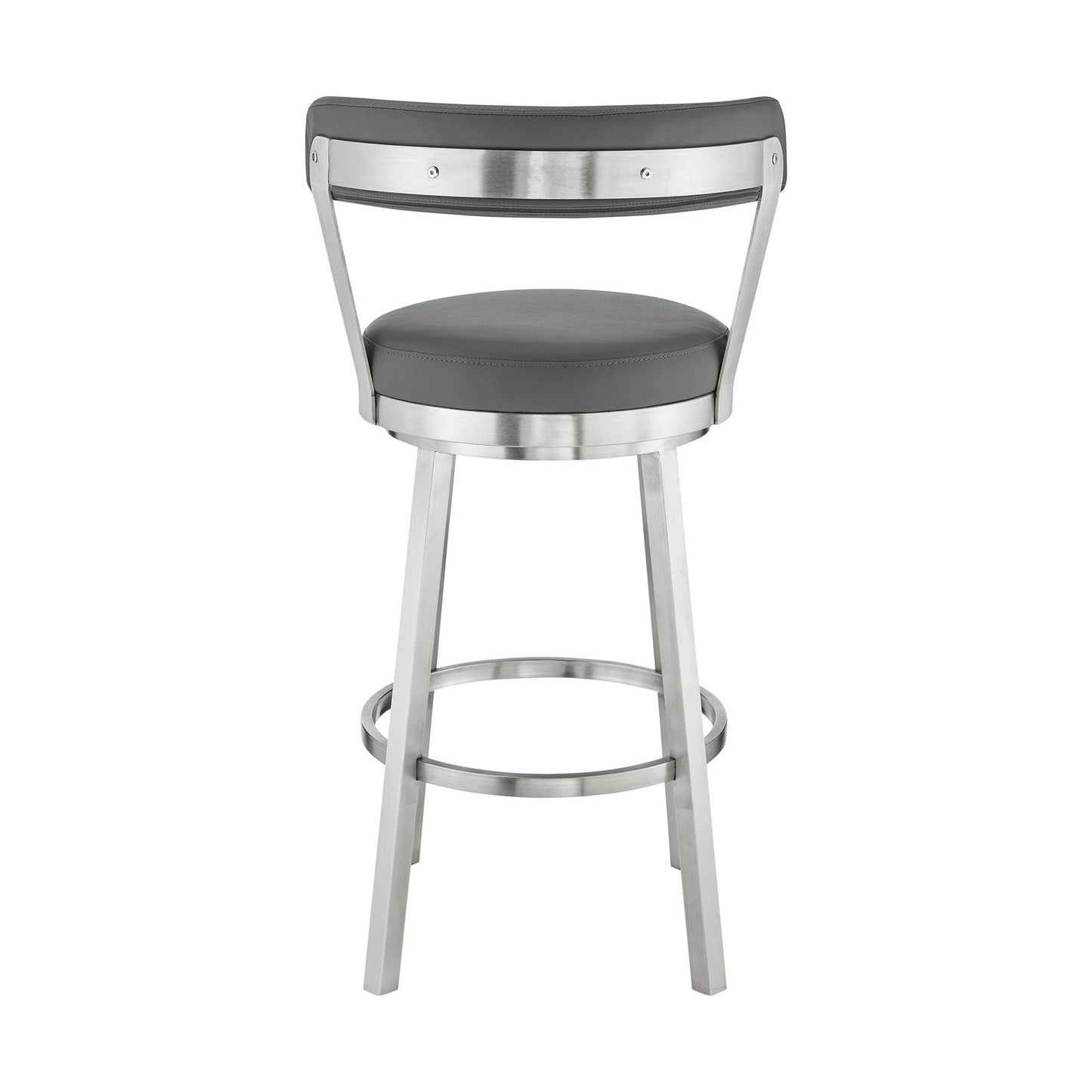 HomeRoots 30" Chic Grey Faux Leather with Stainless Steel Finish Swivel Bar Stool