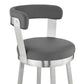 HomeRoots 30" Chic Grey Faux Leather with Stainless Steel Finish Swivel Bar Stool