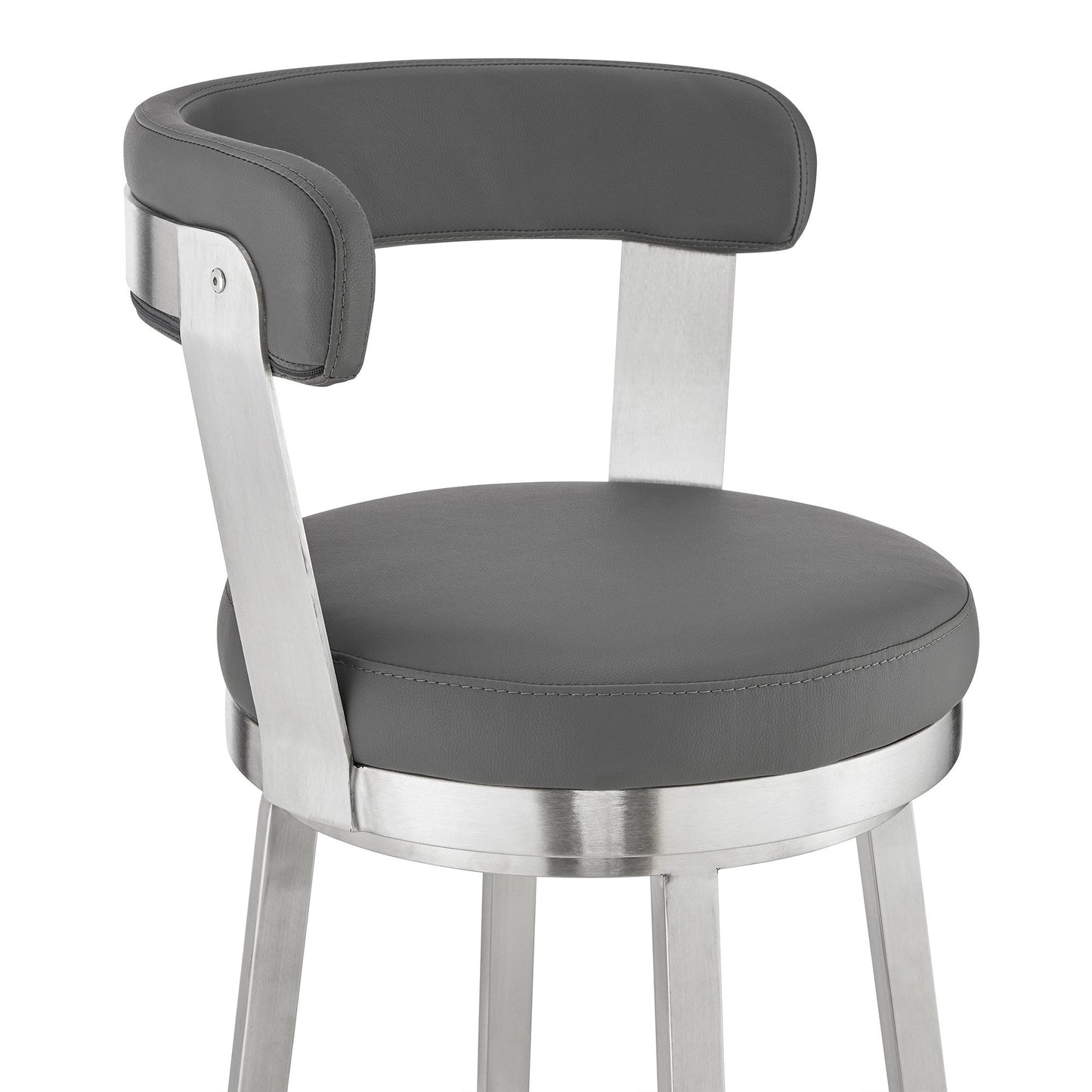 HomeRoots 30" Chic Grey Faux Leather with Stainless Steel Finish Swivel Bar Stool