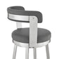 HomeRoots 30" Chic Grey Faux Leather with Stainless Steel Finish Swivel Bar Stool