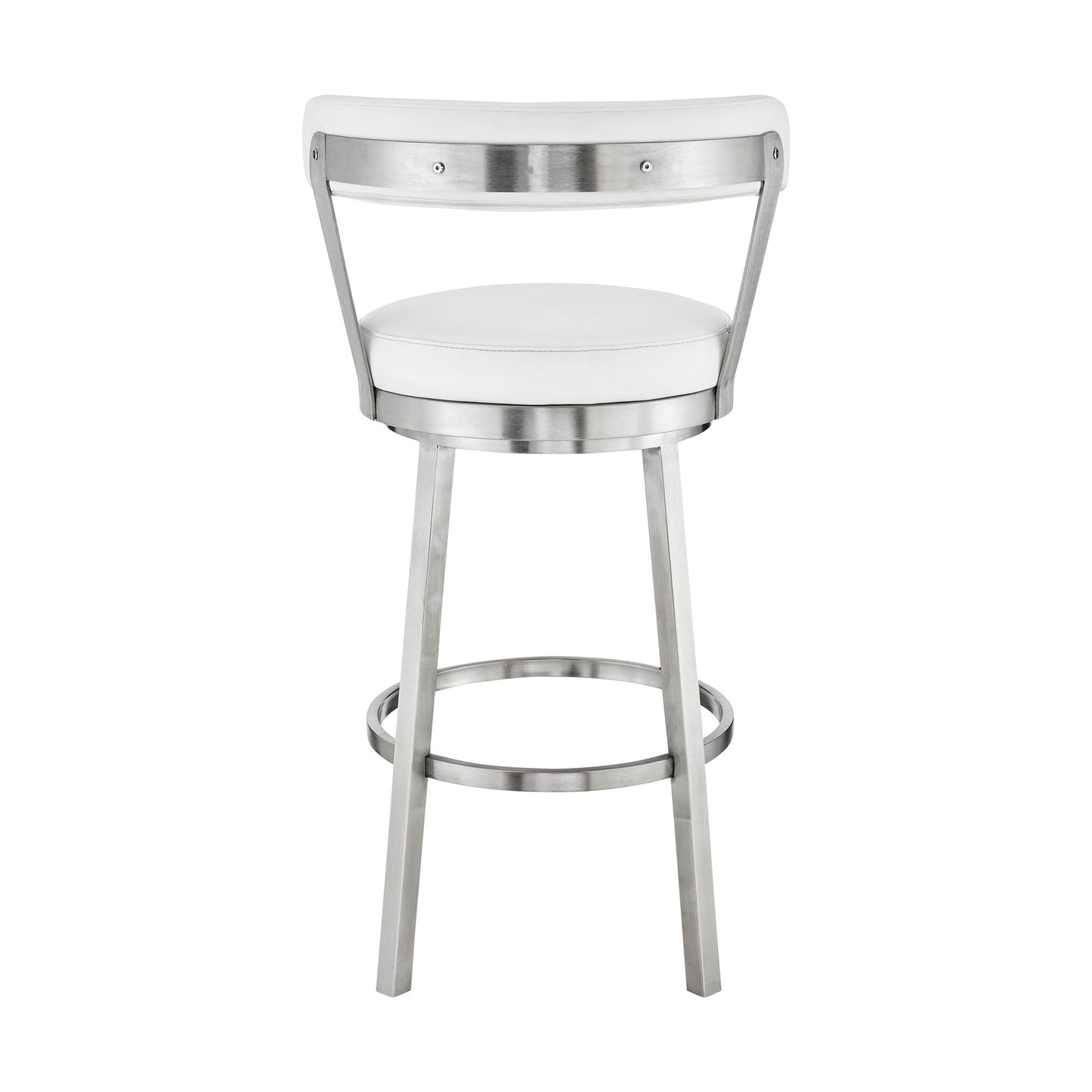 HomeRoots 30" Chic White Faux Leather with Stainless Steel Finish Swivel Bar Stool