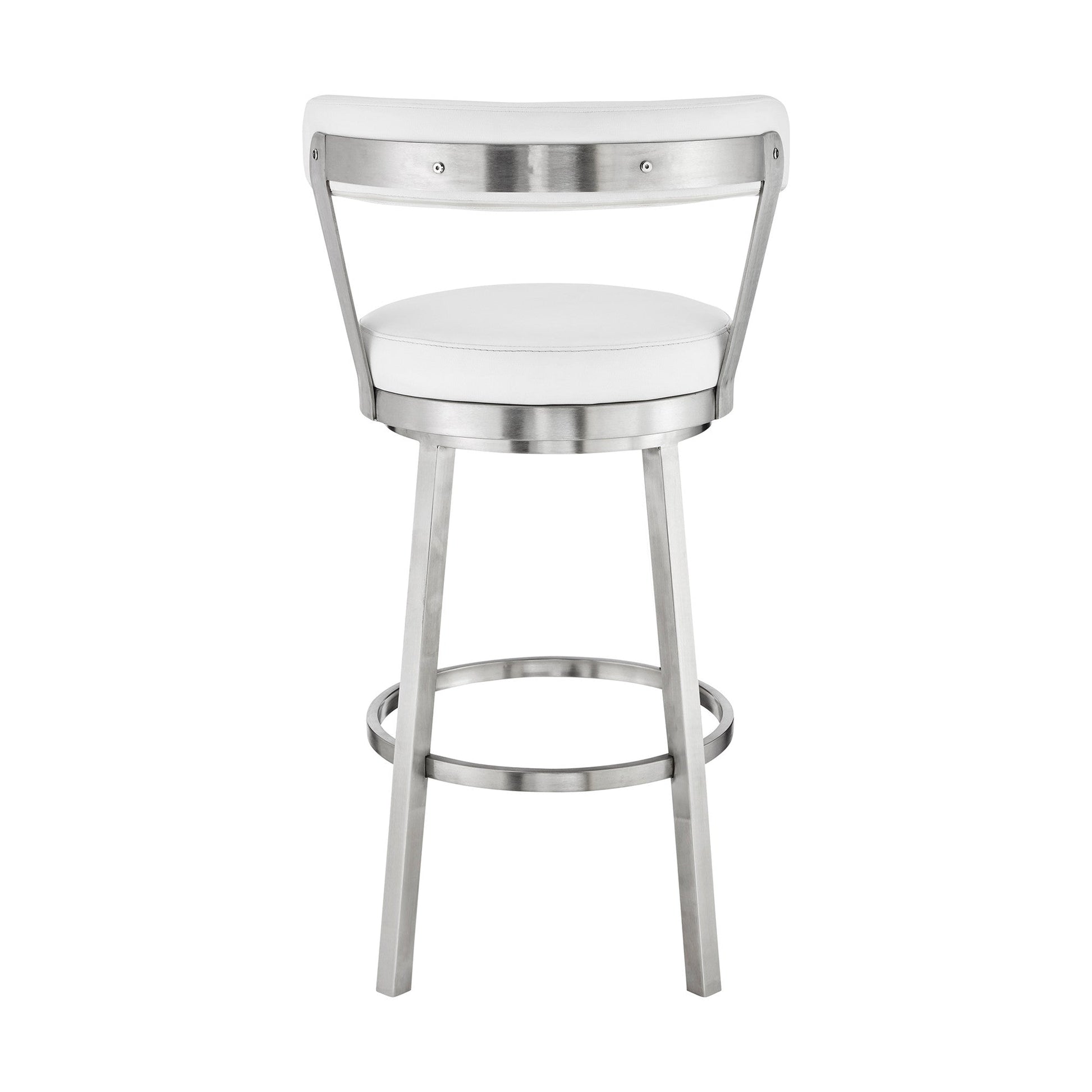HomeRoots 30" Chic White Faux Leather with Stainless Steel Finish Swivel Bar Stool