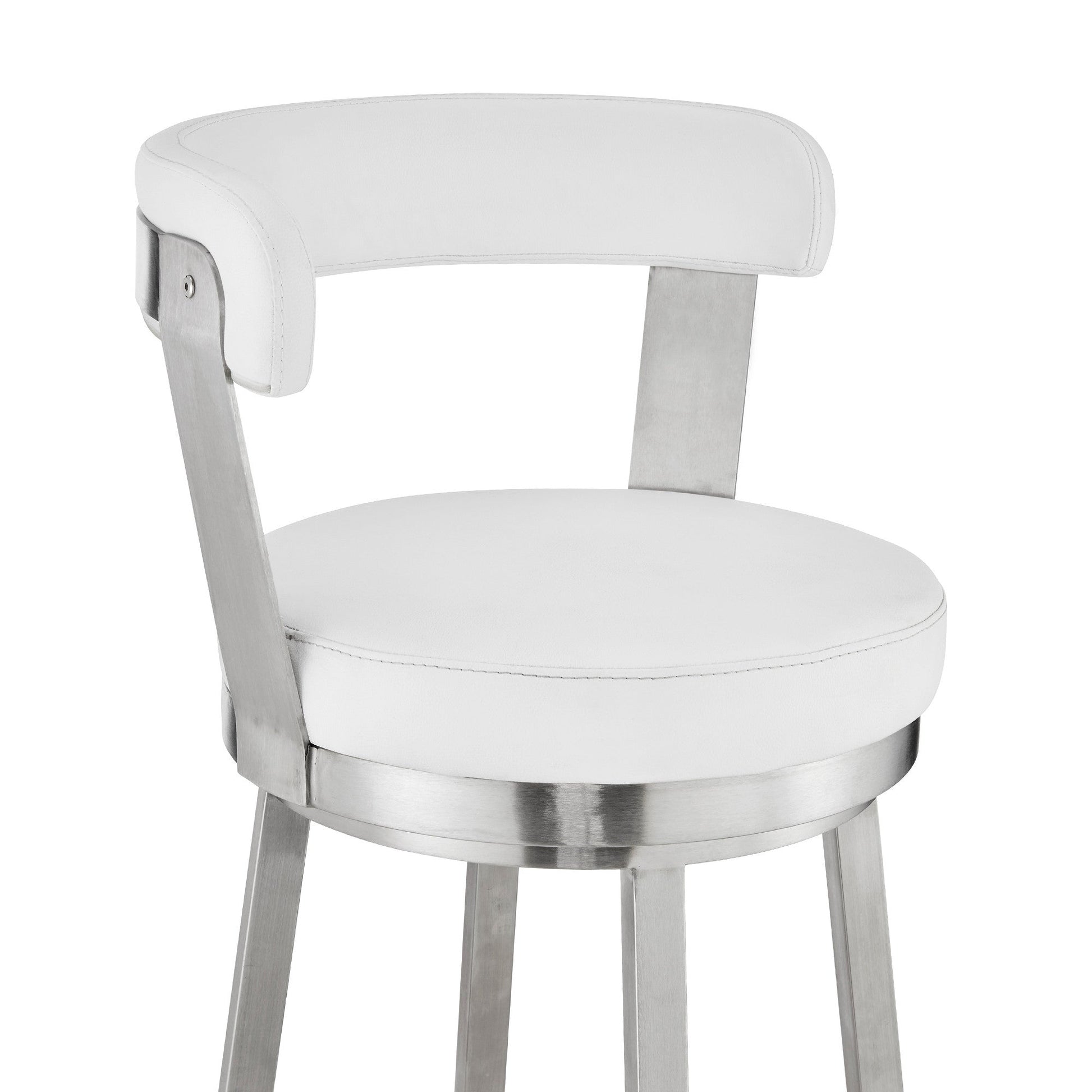 HomeRoots 30" Chic White Faux Leather with Stainless Steel Finish Swivel Bar Stool