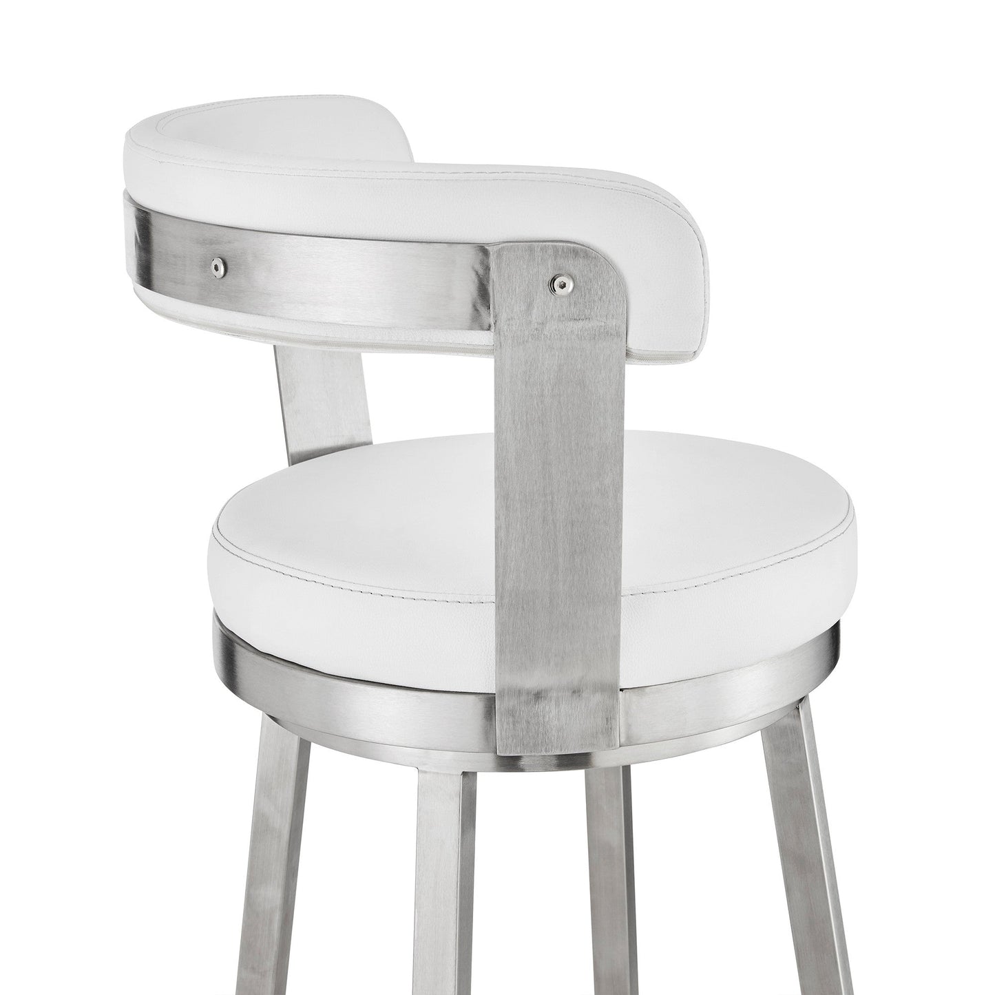 HomeRoots 30" Chic White Faux Leather with Stainless Steel Finish Swivel Bar Stool