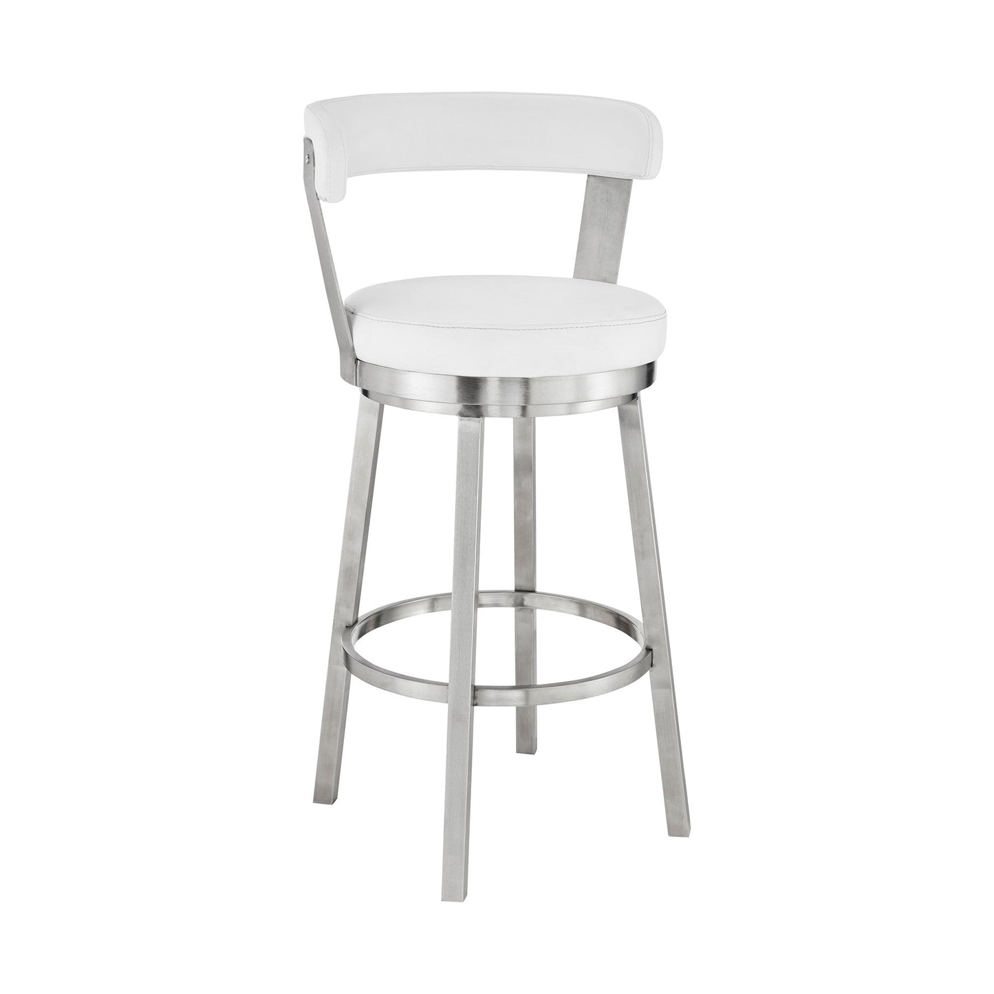 HomeRoots 30" Chic White Faux Leather with Stainless Steel Finish Swivel Bar Stool