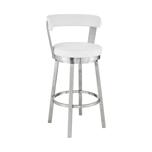 HomeRoots 30" Chic White Faux Leather with Stainless Steel Finish Swivel Bar Stool