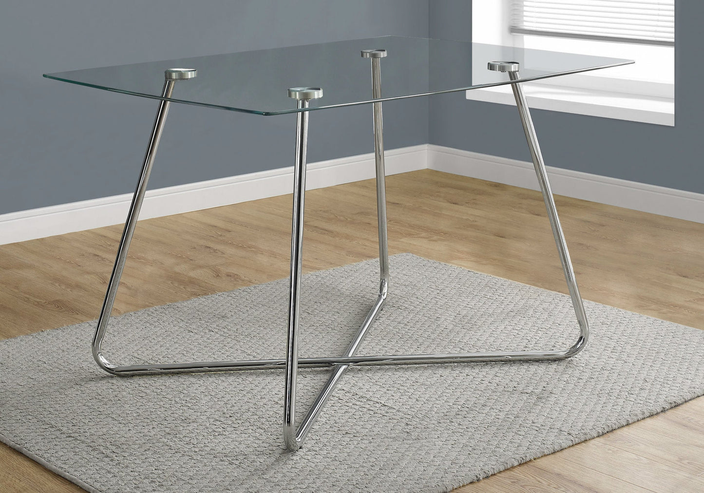 HomeRoots 30" Chrome Metal And Clear Tempered Glass Dining Table