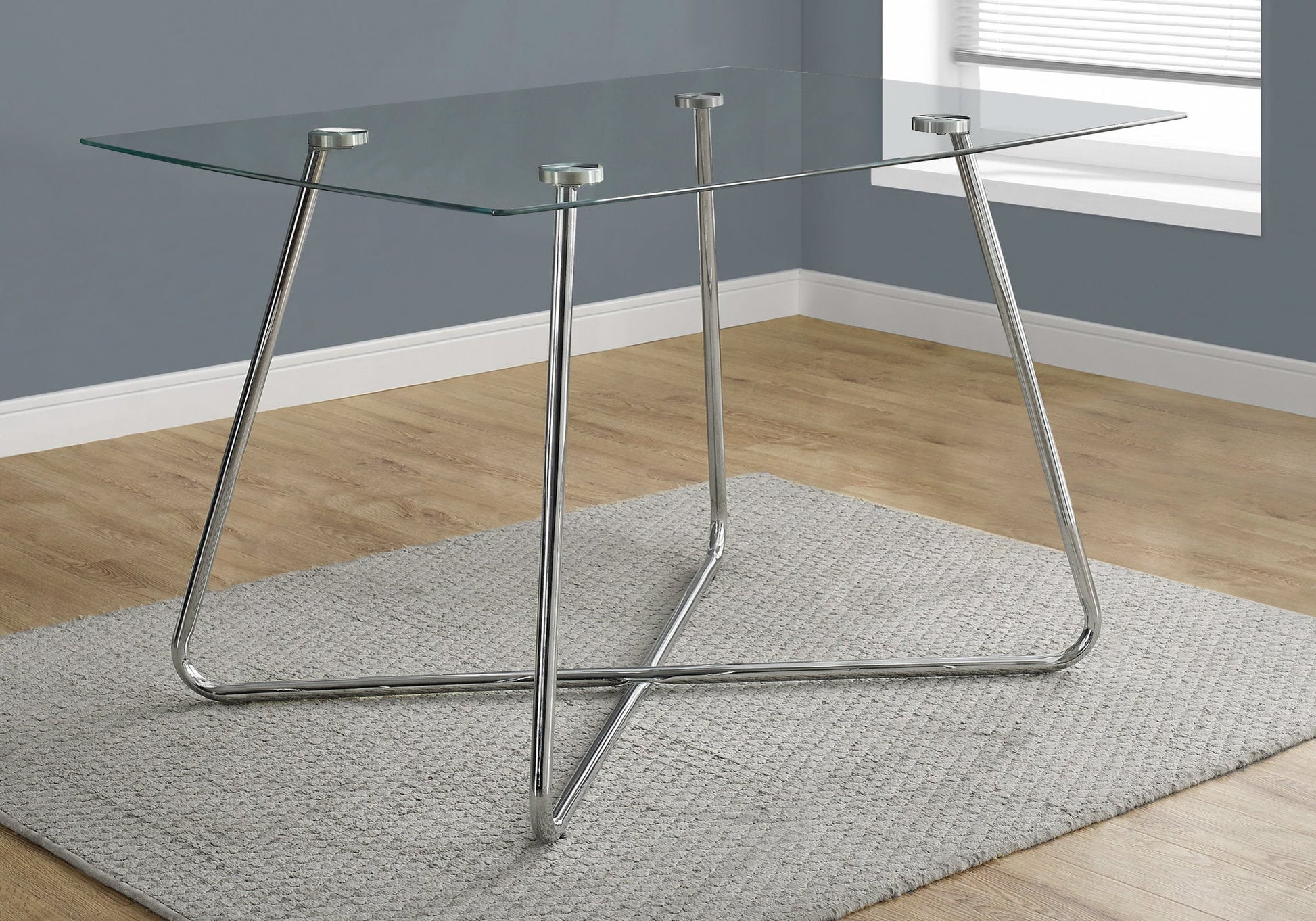 HomeRoots 30" Chrome Metal And Clear Tempered Glass Dining Table