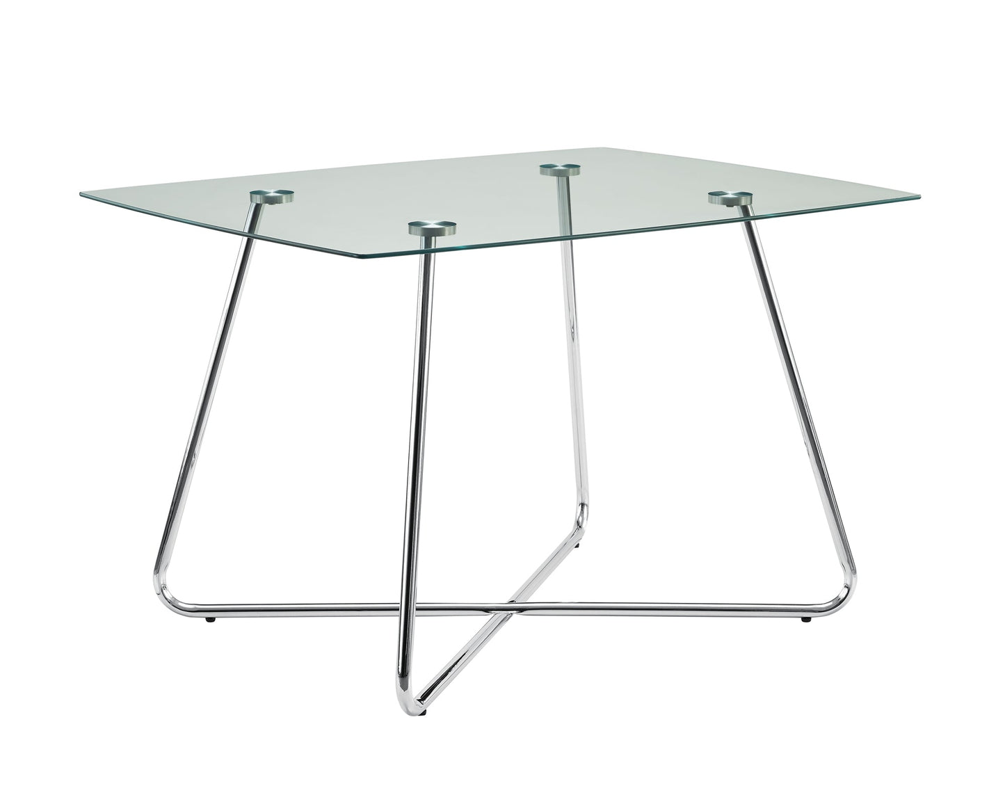 HomeRoots 30" Chrome Metal And Clear Tempered Glass Dining Table