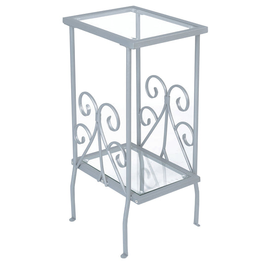 HomeRoots 30" Clear Glass End Table With Shelf in Silver Finish