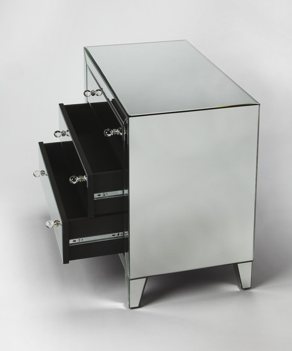 HomeRoots 30" Clear Glass Three Drawer Chest With Mirror Finish