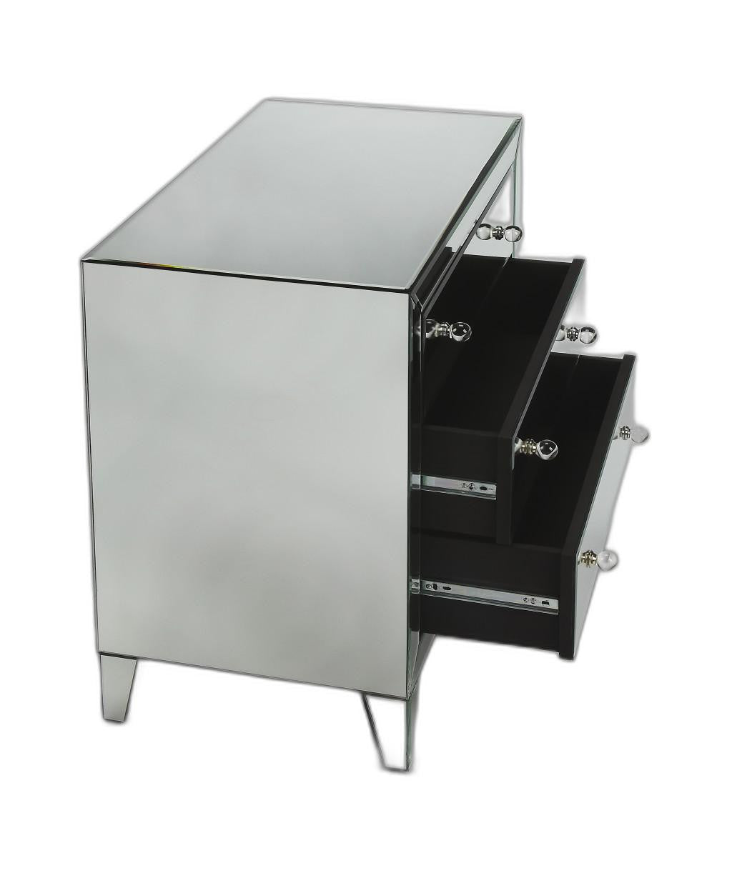 HomeRoots 30" Clear Glass Three Drawer Chest With Mirror Finish