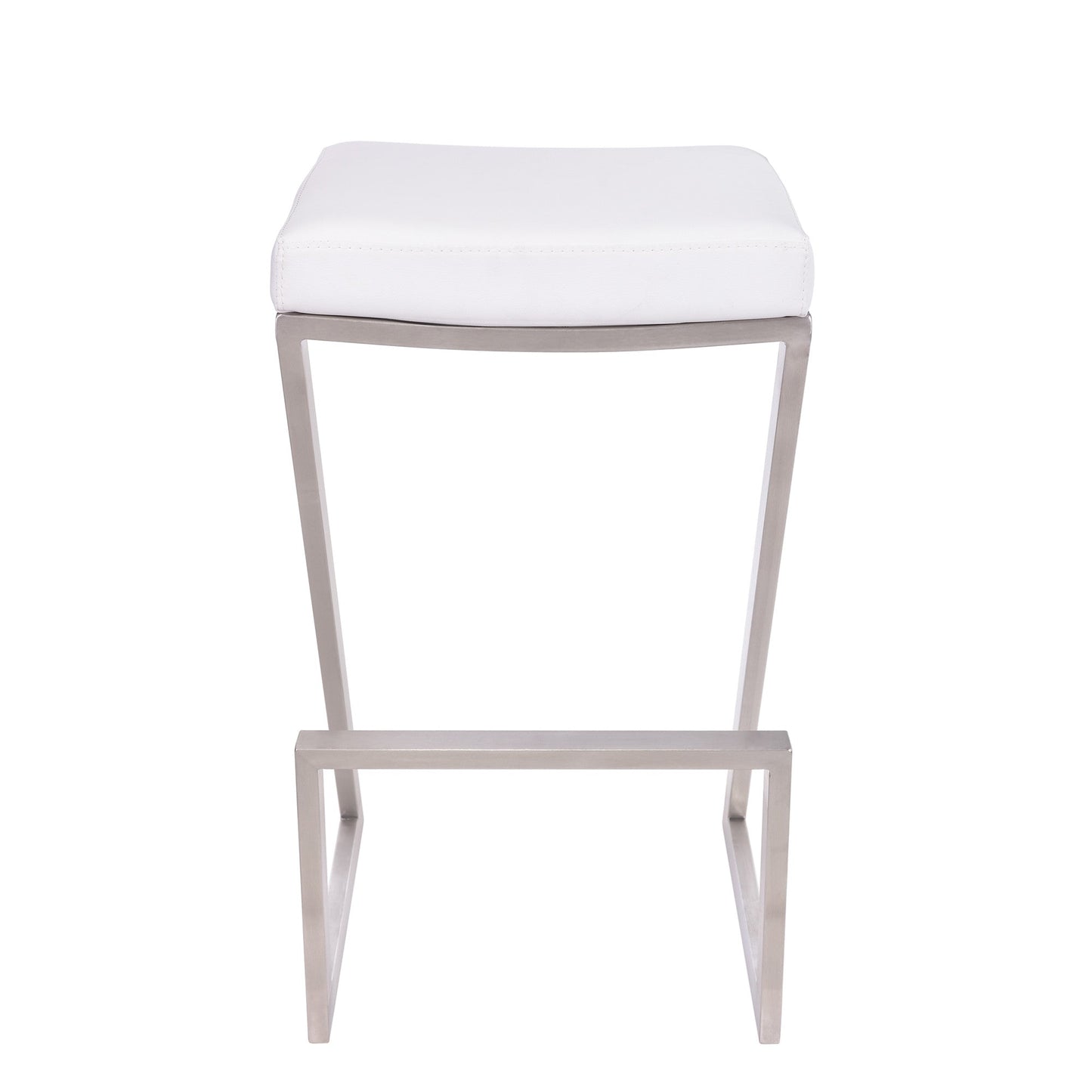 HomeRoots 30" Contempo White Faux Leather and Stainless Backless Bar Stool