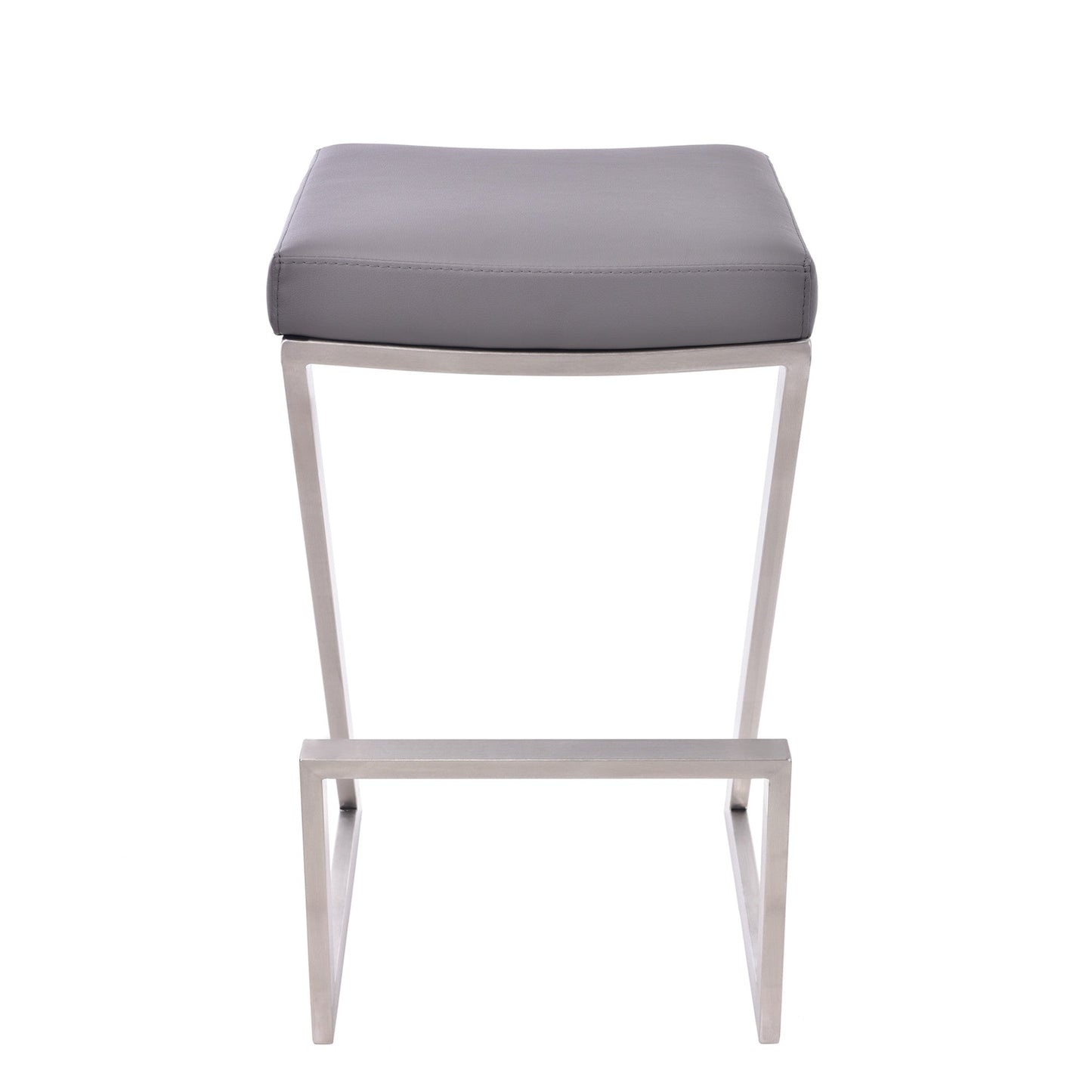 HomeRoots 30" ContempoGrey Faux Leather and Stainless Backless Bar Stool