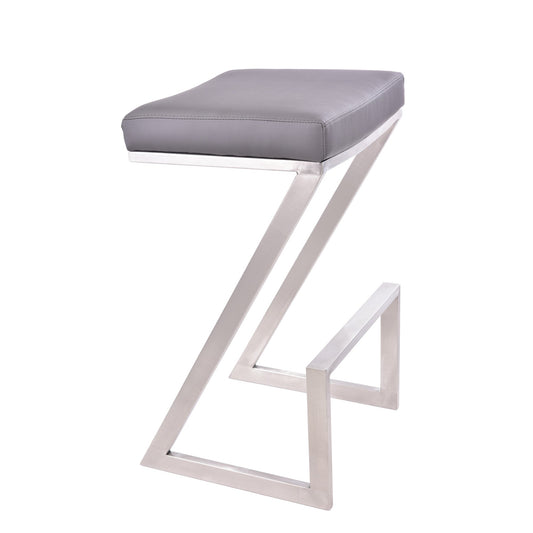 HomeRoots 30" ContempoGrey Faux Leather and Stainless Backless Bar Stool