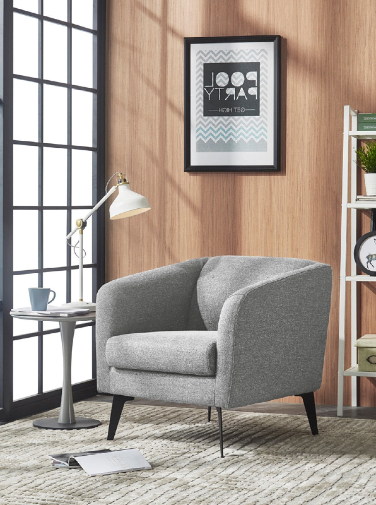 HomeRoots 30" Contemporary Light Grey Fabric Accent Chair With Curved Arm
