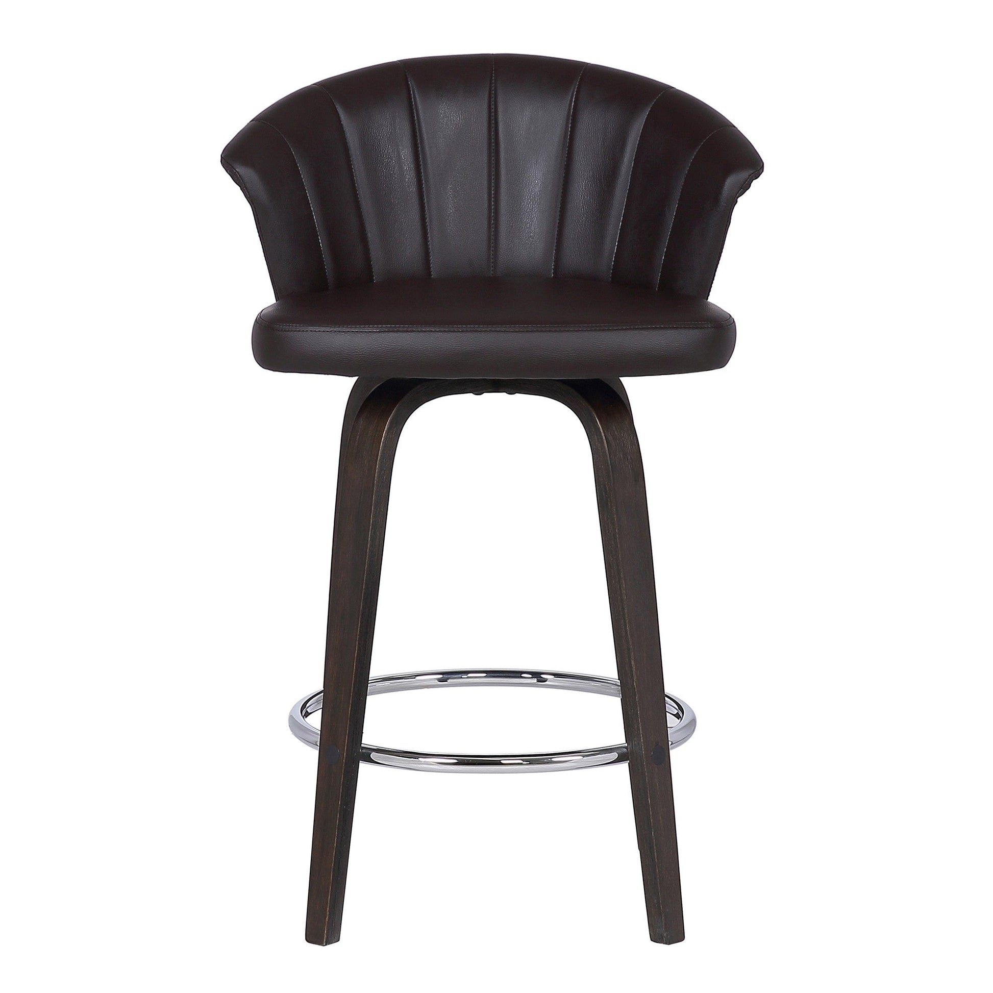 HomeRoots 30" Dark Brown Faux Leather and Rustic Wood Back Swivel Bar Stool