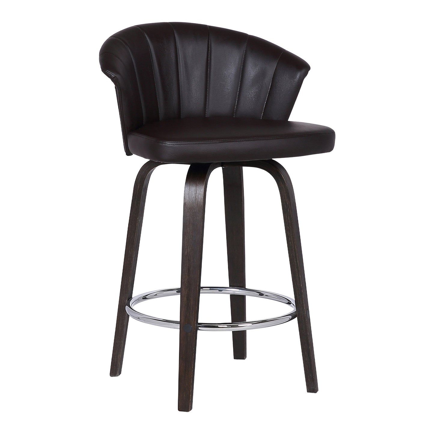 HomeRoots 30" Dark Brown Faux Leather and Rustic Wood Back Swivel Bar Stool