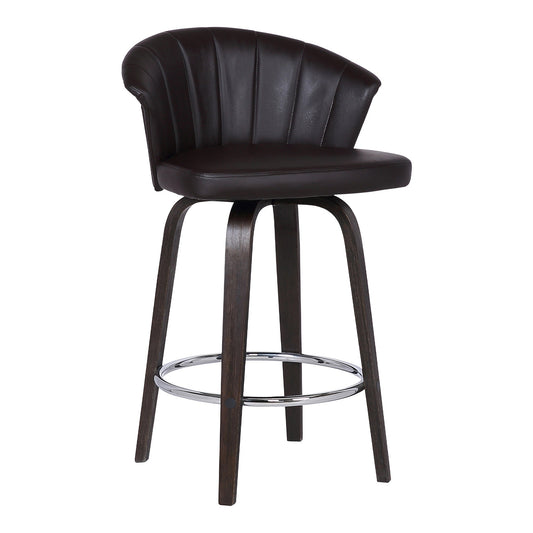 HomeRoots 30" Dark Brown Faux Leather and Rustic Wood Back Swivel Bar Stool