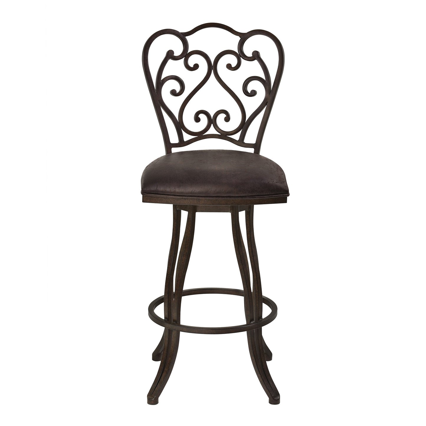HomeRoots 30" Dark Espresso Scroll Back Metal Swivel Bar Stool