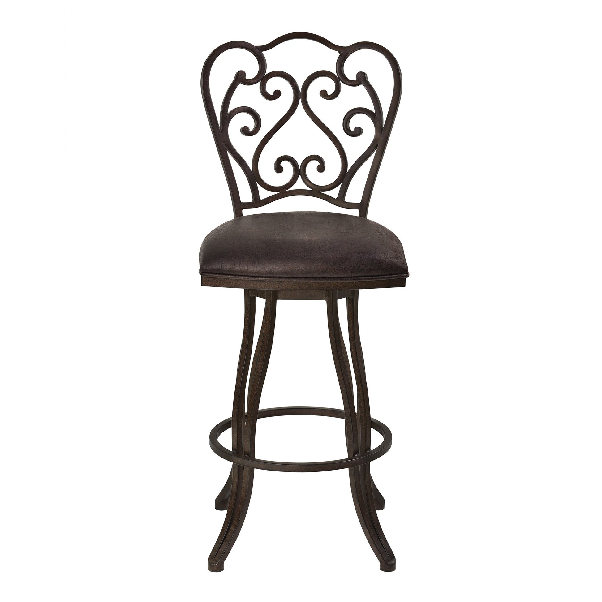 HomeRoots 30" Dark Espresso Scroll Back Metal Swivel Bar Stool