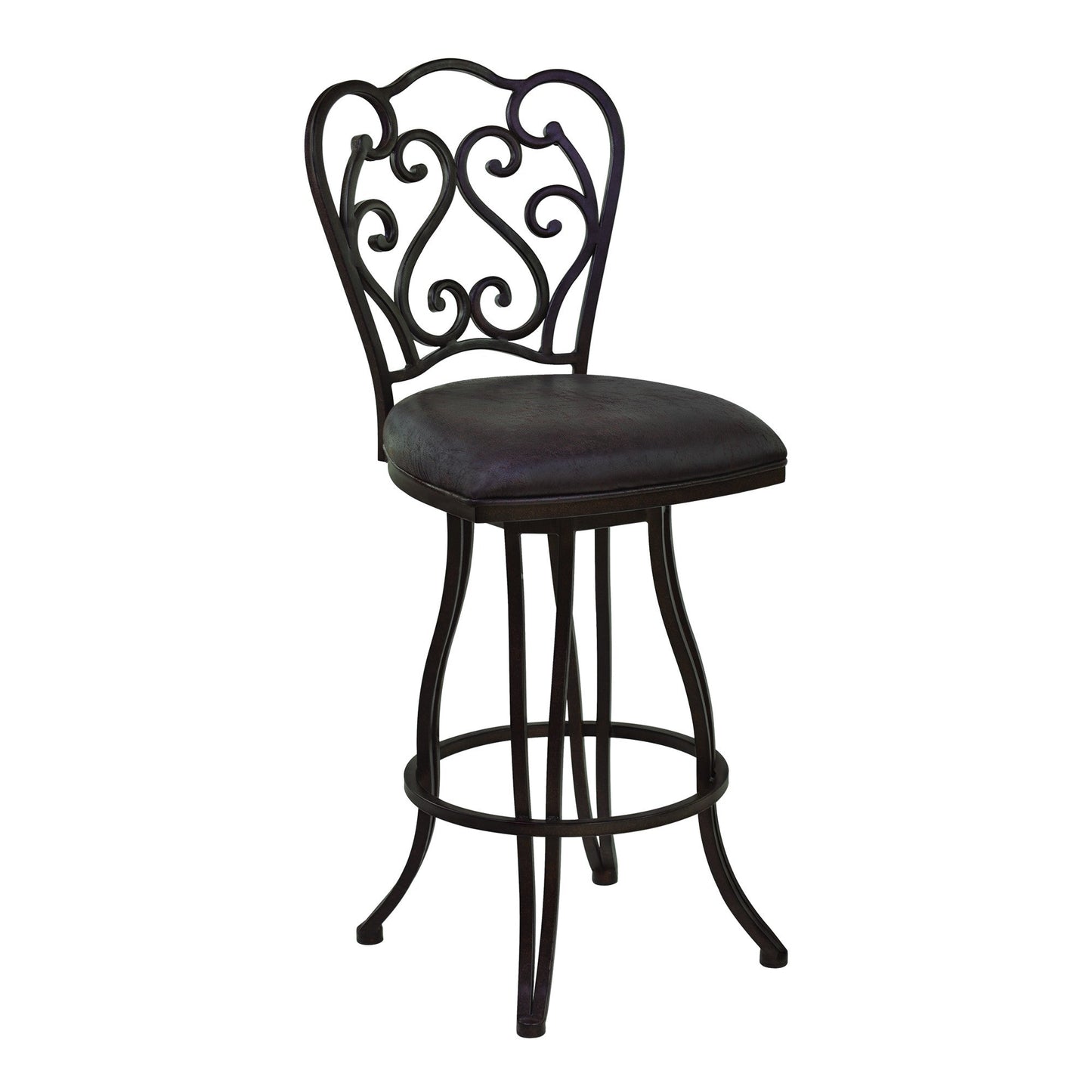 HomeRoots 30" Dark Espresso Scroll Back Metal Swivel Bar Stool