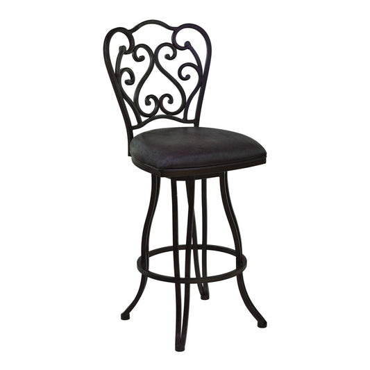 HomeRoots 30" Dark Espresso Scroll Back Metal Swivel Bar Stool